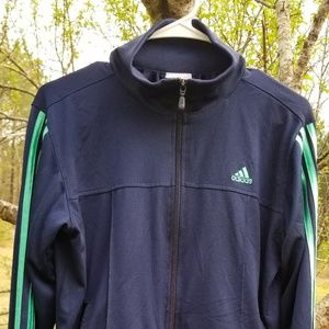 Adidas Blue track Jacket With Green  Stripes L